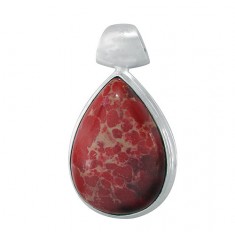 Teardrop Red Imperial Jasper Pendant, Sterling Silver