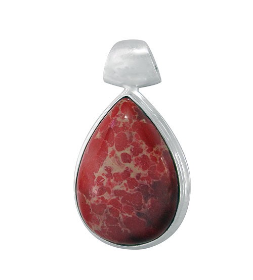 Teardrop Red Imperial Jasper Pendant, Sterling Silver