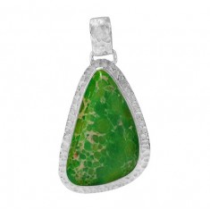 Free Form Green Imperial Jasper Pendant, Sterling Silver