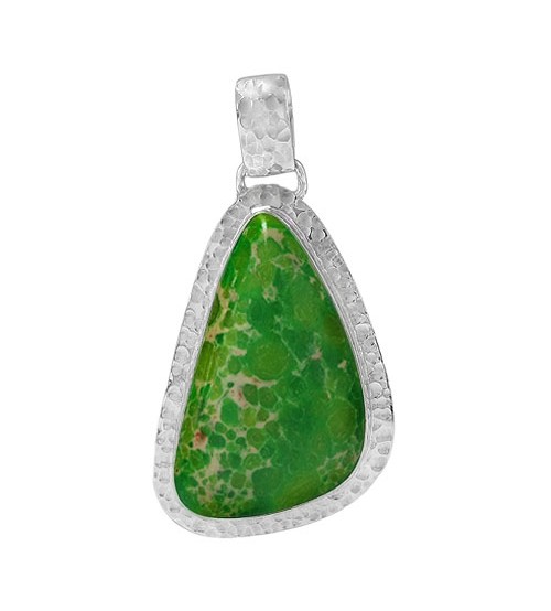 Free Form Green Imperial Jasper Pendant, Sterling Silver