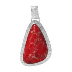 Free Form Red Imperial Jasper Pendant, Sterling Silver