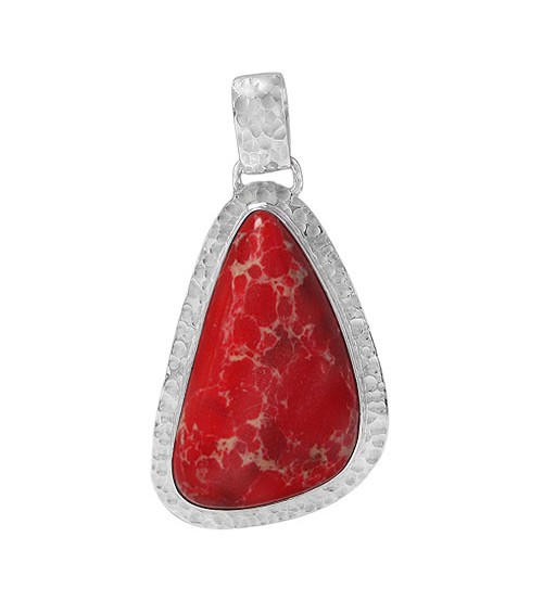 Free Form Red Imperial Jasper Pendant, Sterling Silver