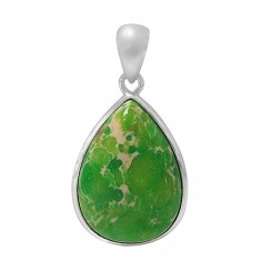 Teardrop Green Imperial Jasper Pendant, Sterling Silver