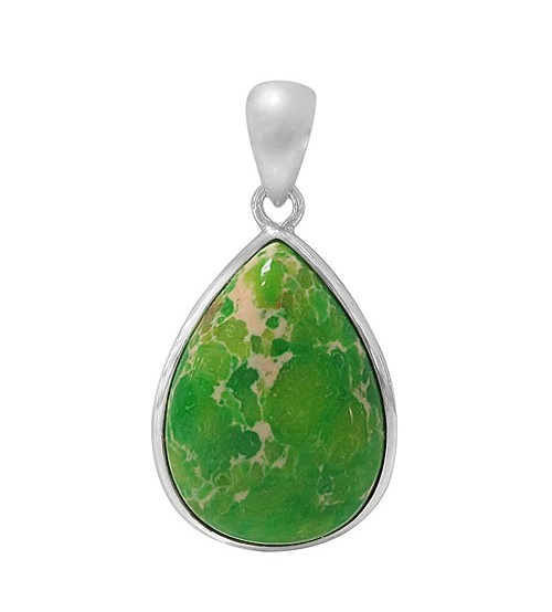 Teardrop Green Imperial Jasper Pendant, Sterling Silver