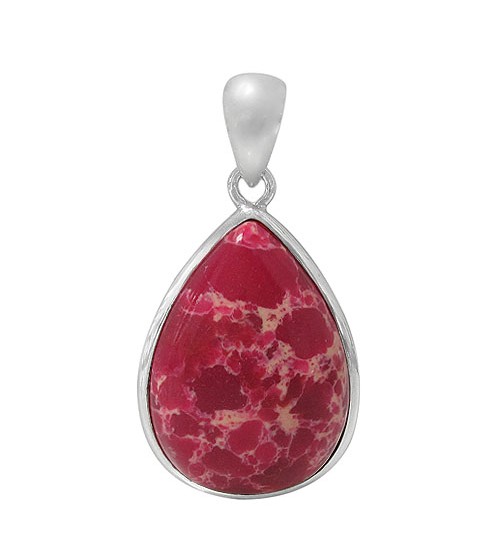 Teardrop Pink Imperial Jasper Pendant, Sterling Silver