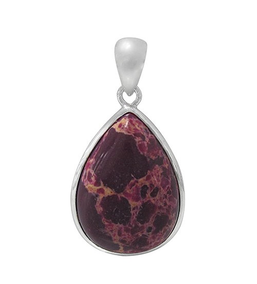 Teardrop Purple Imperial Jasper Pendant, Sterling Silver