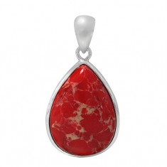 Teardrop Red Imperial Jasper Pendant, Sterling Silver