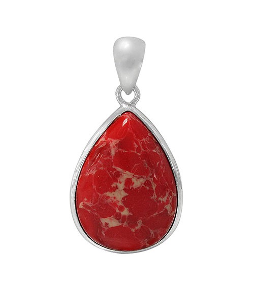 Teardrop Red Imperial Jasper Pendant, Sterling Silver