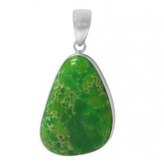 Free Form Green Imperial Jasper Pendant, Sterling Silver