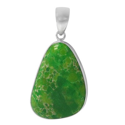 Free Form Green Imperial Jasper Pendant, Sterling Silver