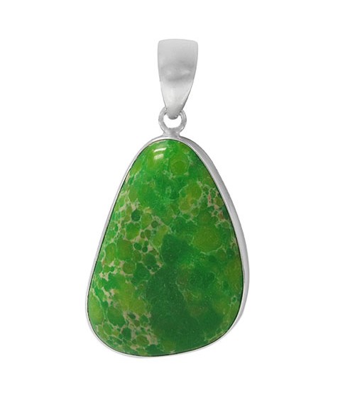 Free Form Green Imperial Jasper Pendant, Sterling Silver