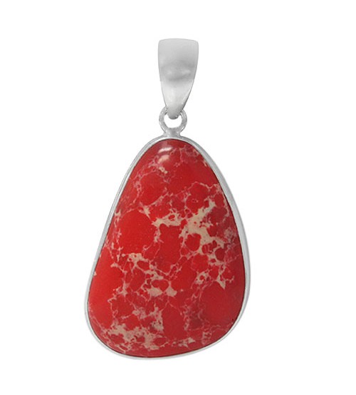 Free Form Red Imperial Jasper Pendant, Sterling Silver