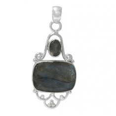 Rectangular Labradorite Pendant, Sterling Silver