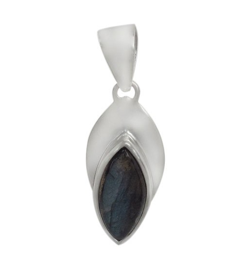 Eye Shaped Labradorite Pendant, Sterling Silver