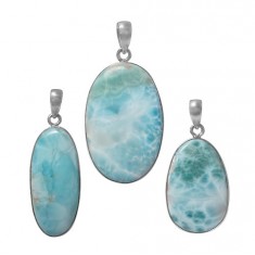 Oval Larimar Pendant, Sterling Silver