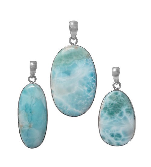 Oval Larimar Pendant, Sterling Silver