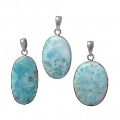 Oval Larimar Pendant, Sterling Silver