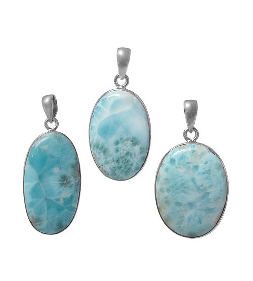 Oval Larimar Pendant, Sterling Silver