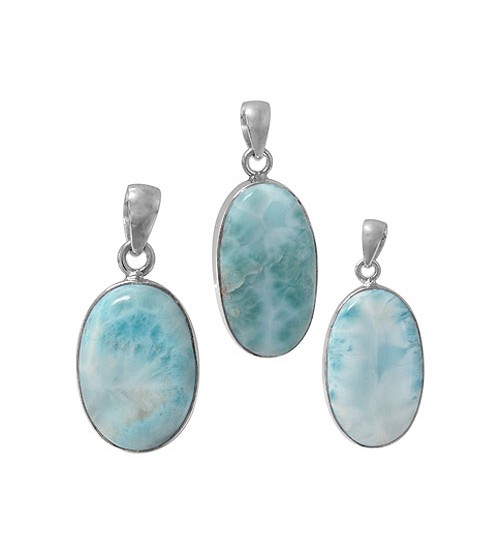 Oval Larimar Pendant, Sterling Silver