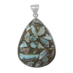 Teardrop Copper & Larimar Pendant, Sterling Silver