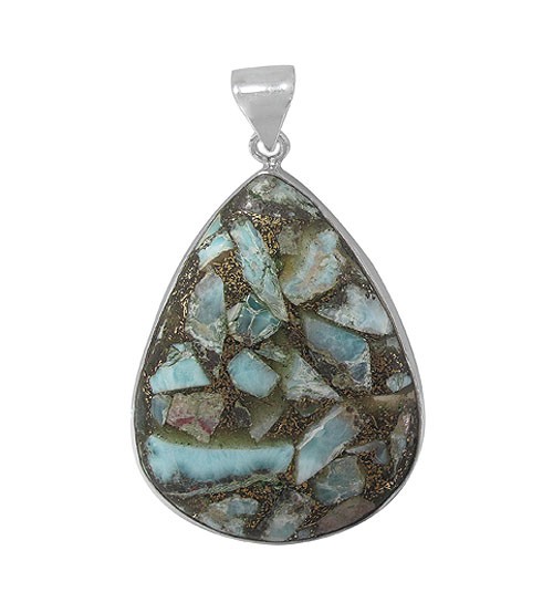 Teardrop Copper & Larimar Pendant, Sterling Silver