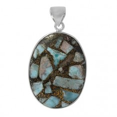 Oval Copper & Larimar Pendant, Sterling Silver