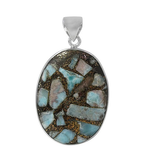 Oval Copper & Larimar Pendant, Sterling Silver