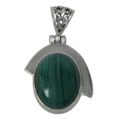 Oval Malachite Pendant, Sterling Silver