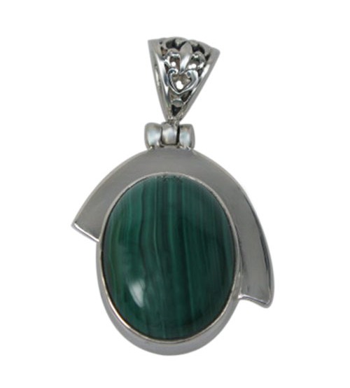 Oval Malachite Pendant, Sterling Silver