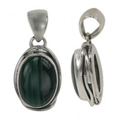 Oval Malachite Pendant, Sterling Silver