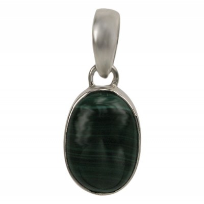 Oval Malachite Pendant, Sterling Silver
