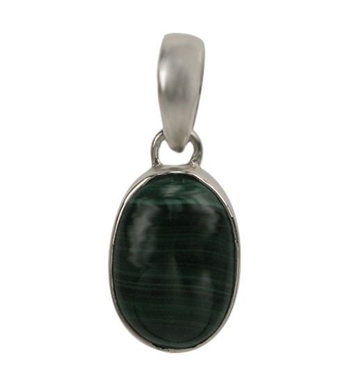 Oval Malachite Pendant, Sterling Silver