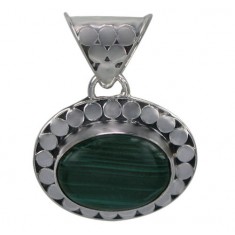 Oval Malachite Pendant, Sterling Silver