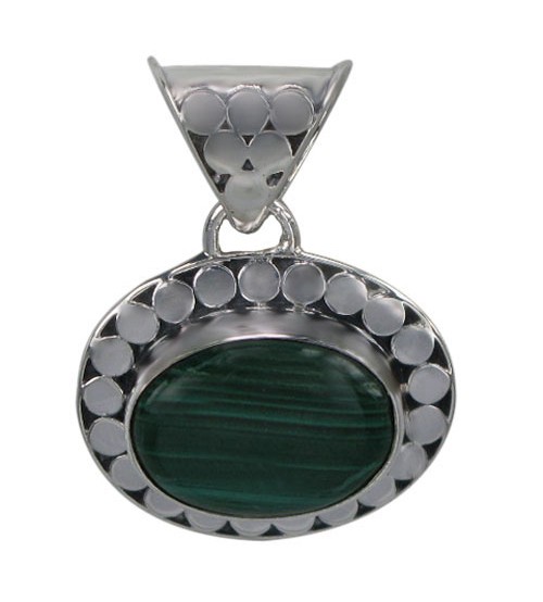 Oval Malachite Pendant, Sterling Silver