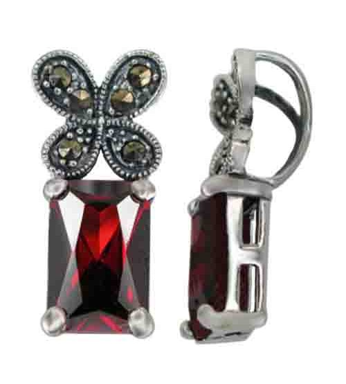 Rectangular Red Marcasite Pendant, Sterling Silver