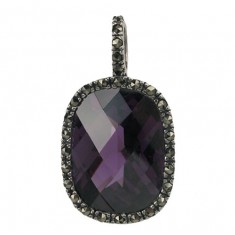 Rectangular Purple Marcasite Pendant, Sterling Silver