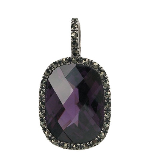 Rectangular Purple Marcasite Pendant, Sterling Silver