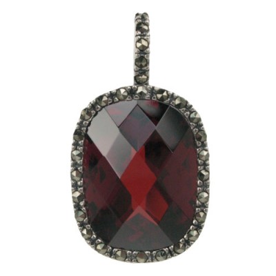 Rectangular Red Marcasite Pendant, Sterling Silver