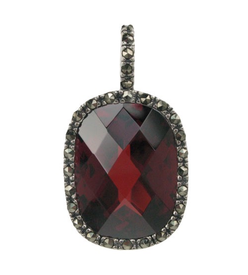 Rectangular Red Marcasite Pendant, Sterling Silver