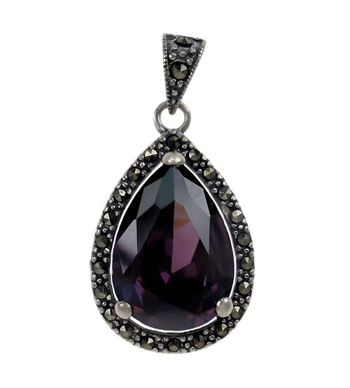 Teardrop Purple Marcasite Pendant, Sterling Silver