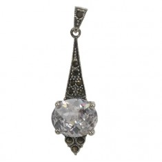 Oval Clear Marcasite Pendant, Sterling Silver