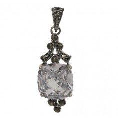 Square Clear Marcasite Pendant, Sterling Silver