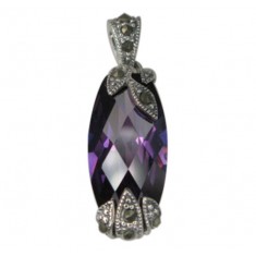 Rounded Rectangular Purple Marcasite Pendant, Sterling Silver