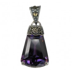 Bell Shaped Purple Marcasite Pendant, Sterling Silver