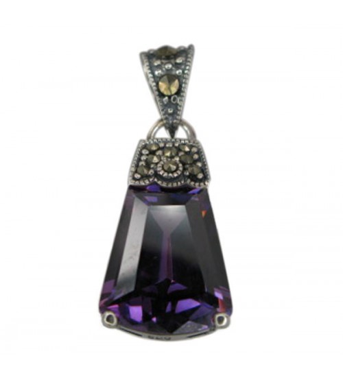 Bell Shaped Purple Marcasite Pendant, Sterling Silver
