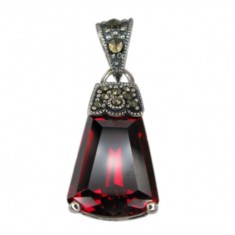 Bell Shaped Red Marcasite Pendant, Sterling Silver