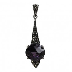 Oval Purple Marcasite Pendant, Sterling Silver