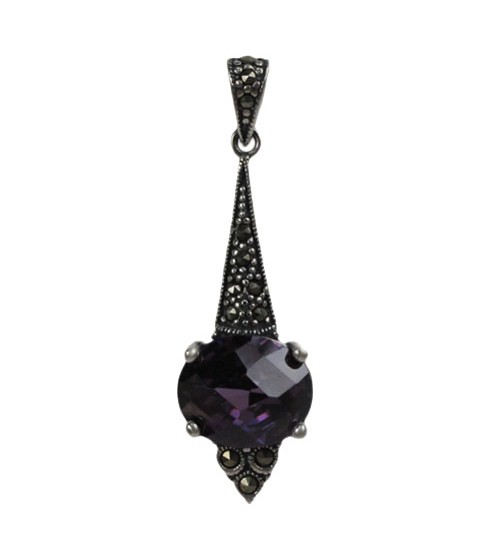 Oval Purple Marcasite Pendant, Sterling Silver