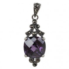 Square Purple Marcasite Pendant, Sterling Silver