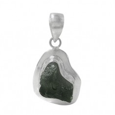 Free Form Moldavite Pendant, Sterling Silver